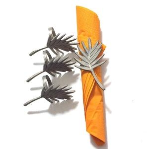 SUR LA TABLE Palm leaf napkin rings 4” long pewter metal silver-tone-Set of 4